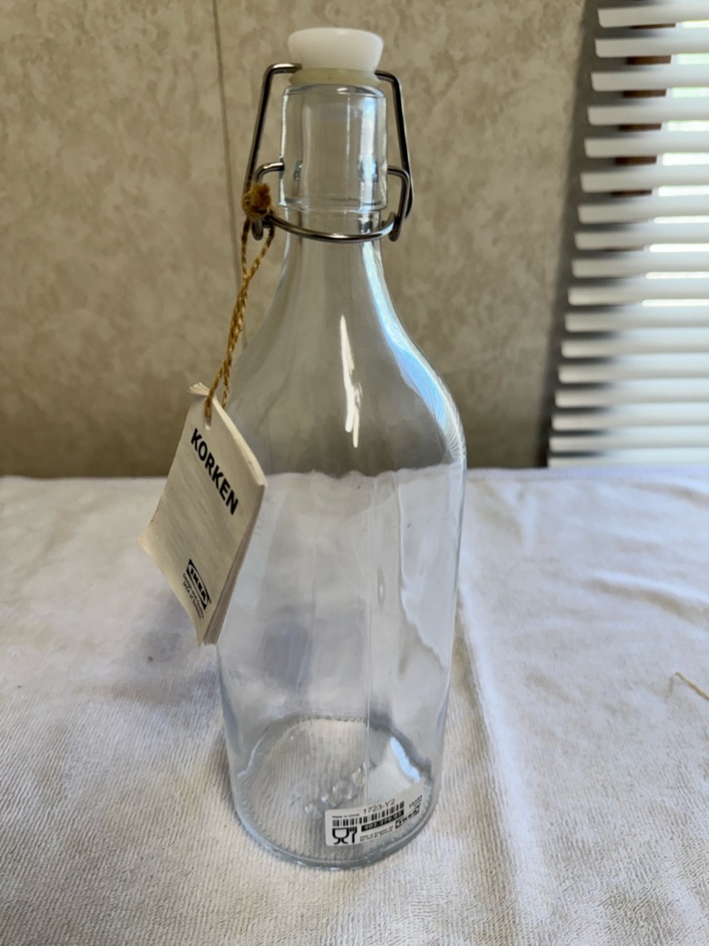 IKEA Clear Glass KORKEN Bottle with White Swing-Top